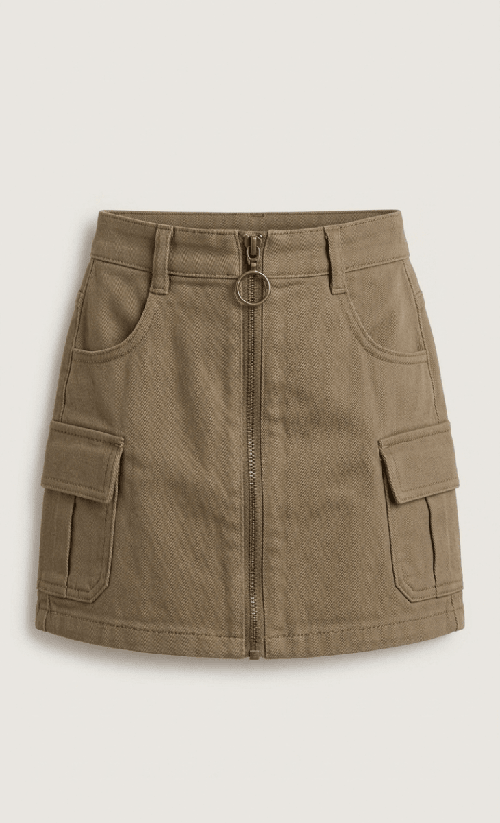 LOSAN DARK GREEN SKIRT FRONT ZIP (BG-000739) - Skirt