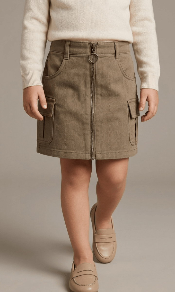 LOSAN DARK GREEN SKIRT FRONT ZIP (BG-000739) - Skirt