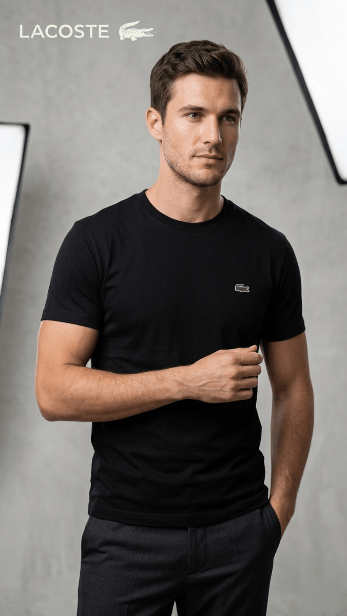 Men’s Luxury Casual Half Sleeve T-Shirt by Lacoste – Black (BG-000631) - men shirts