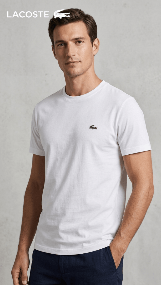 Men’s Luxury Casual Half Sleeve T-Shirt by Lacoste – White (BG-000627) - men shirts