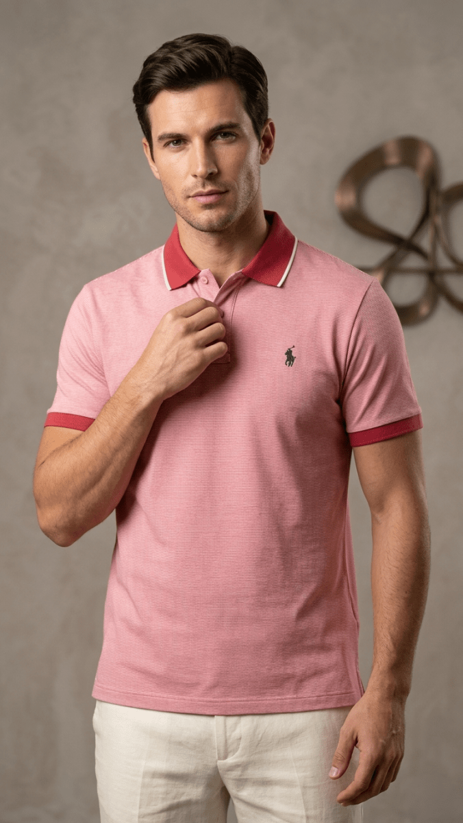 Men's Striped Piqué Polo - Heather Red (BG-000666) - men shirts