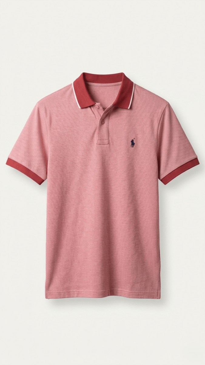 Men's Striped Piqué Polo - Heather Red (BG-000666) - men shirts