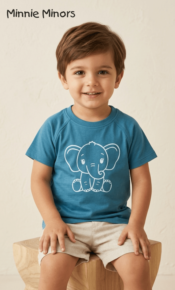 MINNIE MINORS BLUE SHIRT ELEPHANT PRINT (BG-000679) - boy tshirt
