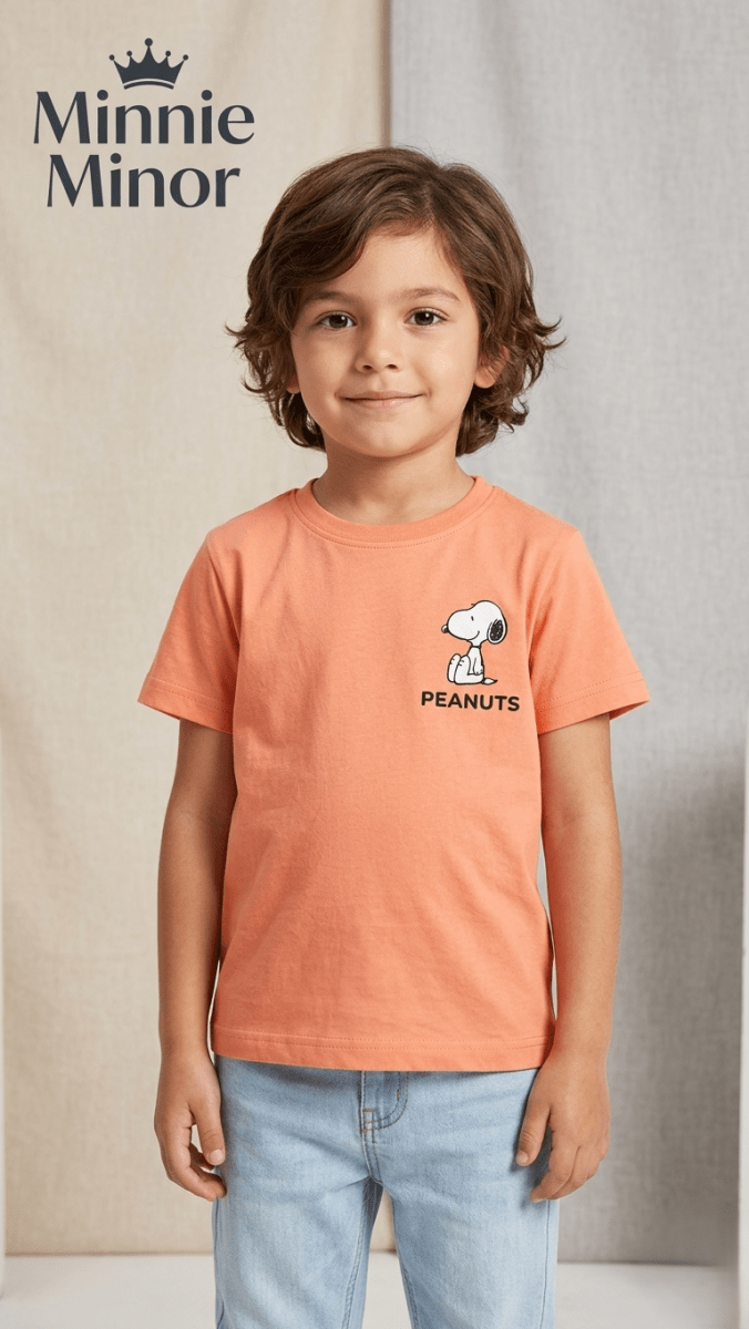 MINNIE MINORS ORANGE SHIRT WITH PEANUTS & DOG PRINT 9BG-000675) - boy tshirt