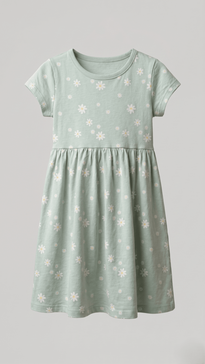 Mint Green Daisy Print A-Line Frock (BG-000647) - frock