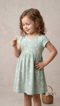 Mint Green Daisy Print A-Line Frock (BG-000647) - frock