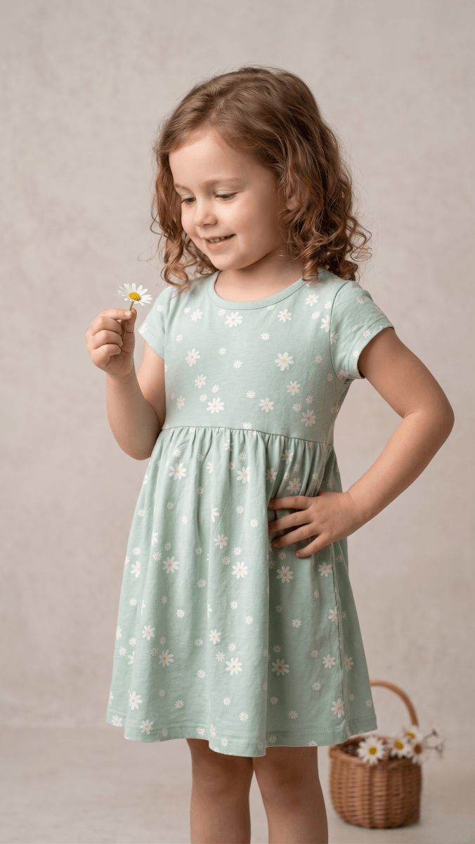 Mint Green Daisy Print A-Line Frock (BG-000647) - frock