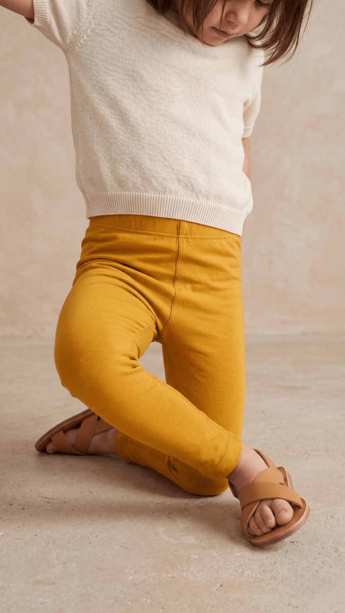 Mustard Yellow Kids' Leggings-Summer (BG-000616) - girl tights