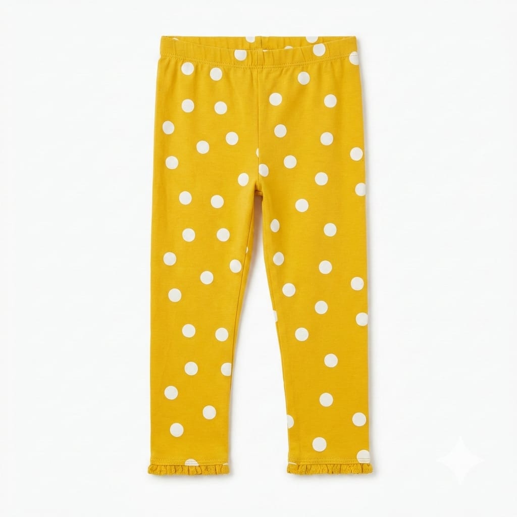 Mustard Yellow Legging with White Polka Dots (BG-000206) - girl tights