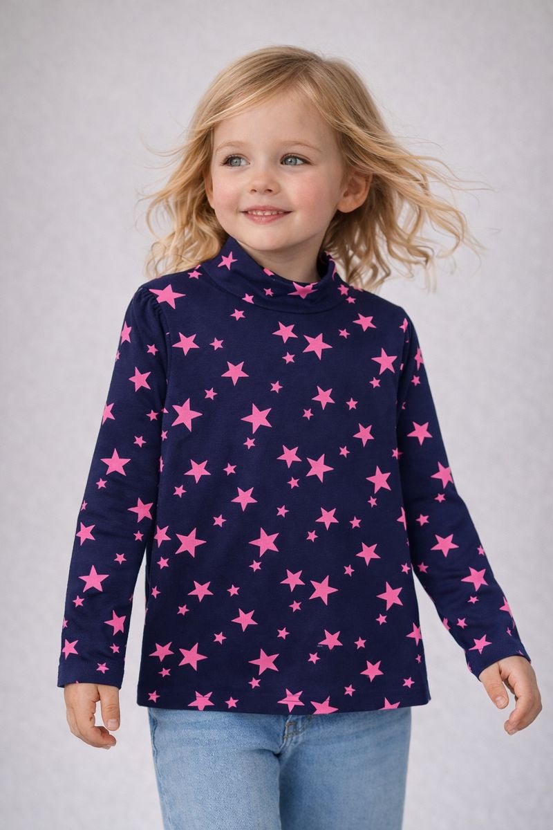 Nany Blue Long Sleeve Top with Pink Stars (BG-000175)
