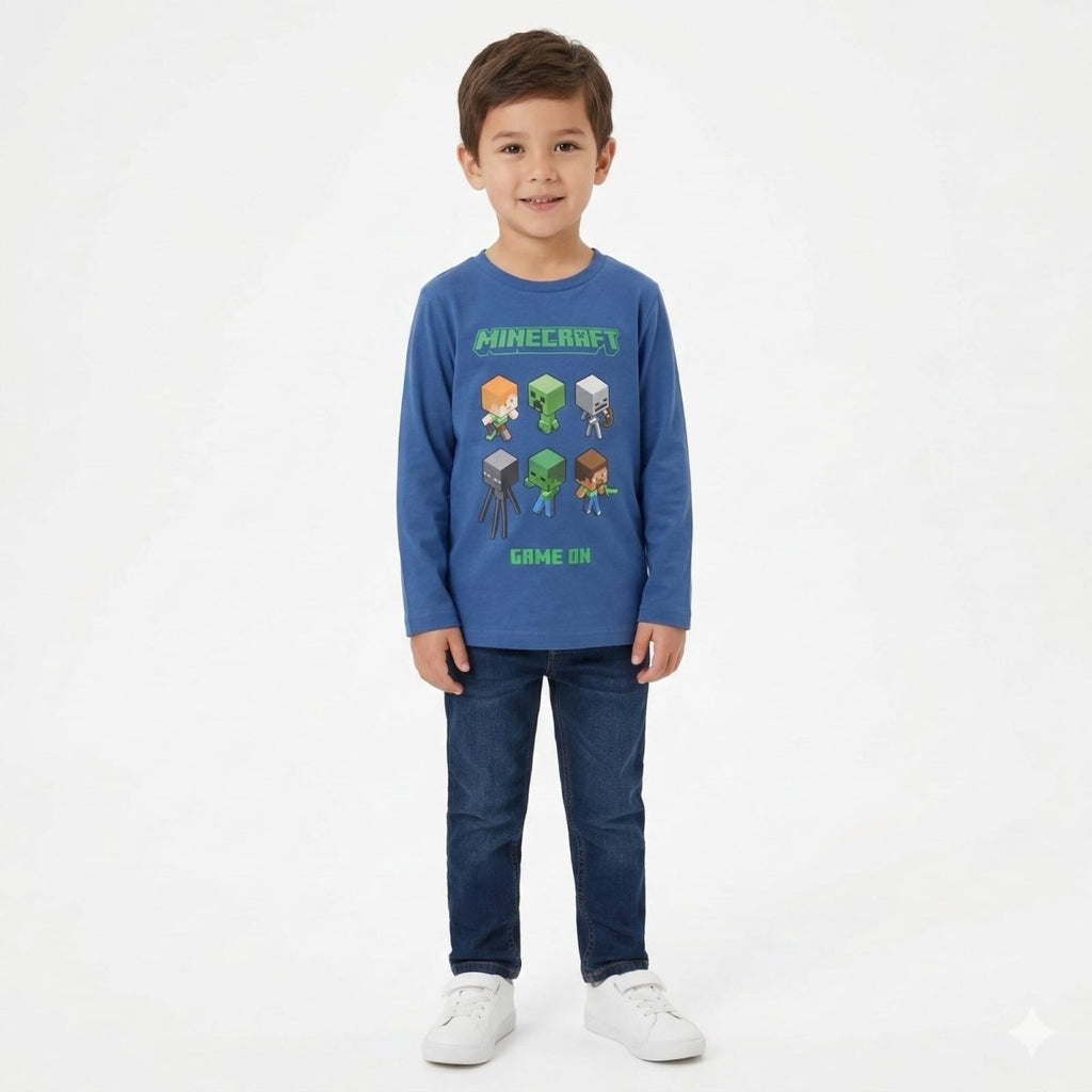 Nany blue long sleeved cotton minecraft graphic t-shirt (BG-000120)