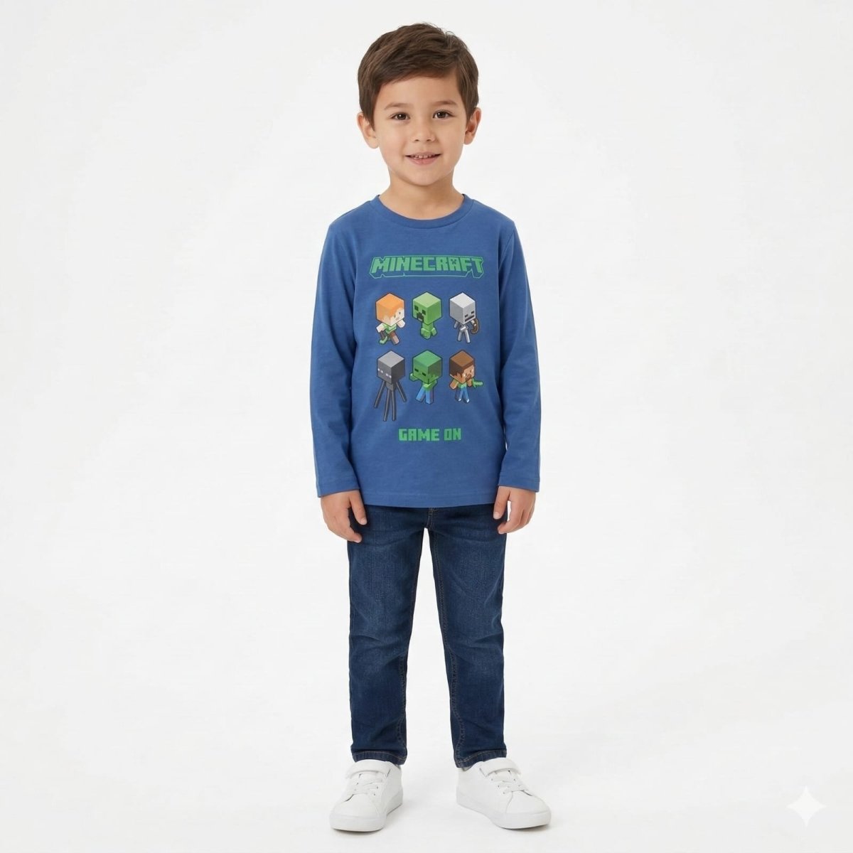 Nany blue long sleeved cotton minecraft graphic t-shirt (BG-000120)