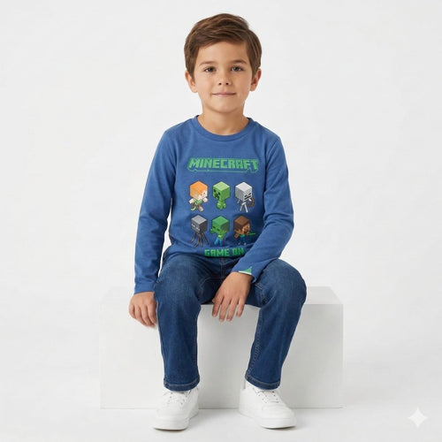 Nany blue long sleeved cotton minecraft graphic t-shirt (BG-000120)