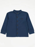 Navy blue grandad collar long sleeve shirt (BG-000118)