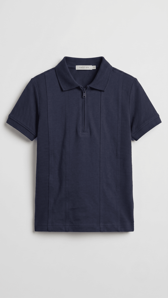 NAVY BLUE KNITTED POLO HALF ZIPPER (BG-000841) - polo