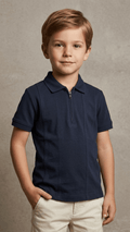 NAVY BLUE KNITTED POLO HALF ZIPPER (BG-000841) - polo