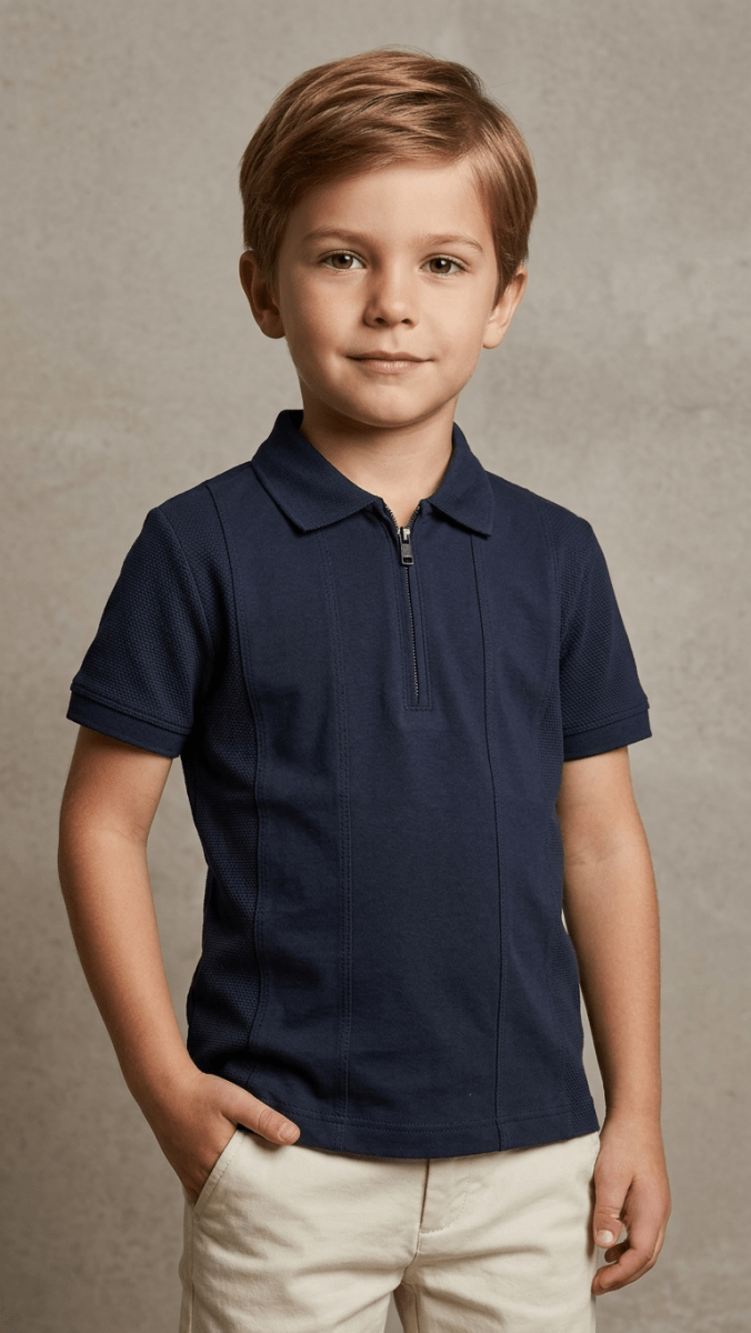 NAVY BLUE KNITTED POLO HALF ZIPPER (BG-000841) - polo