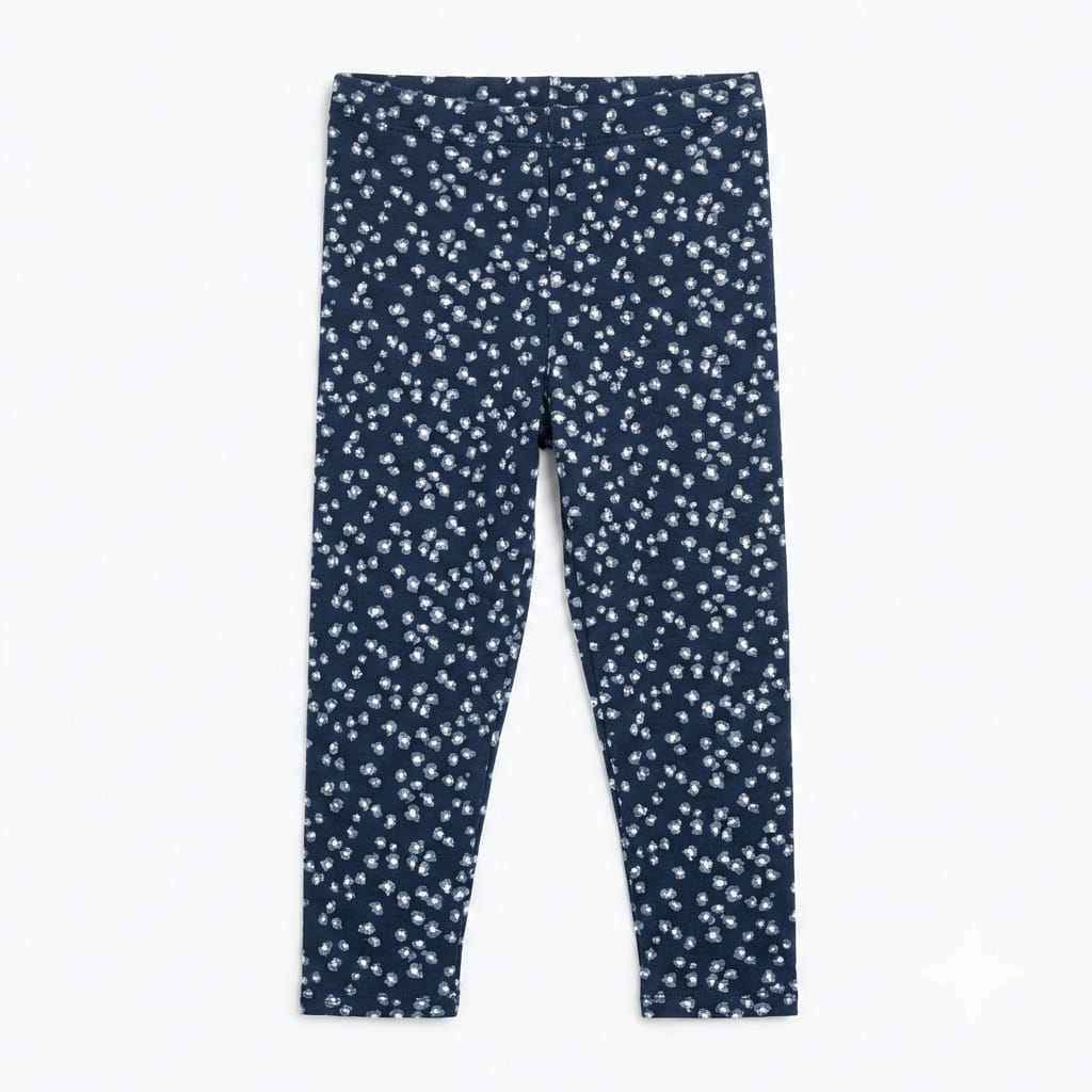 Navy Blue Legging with Ribbed Floral Print (BG-000203) - girl tights