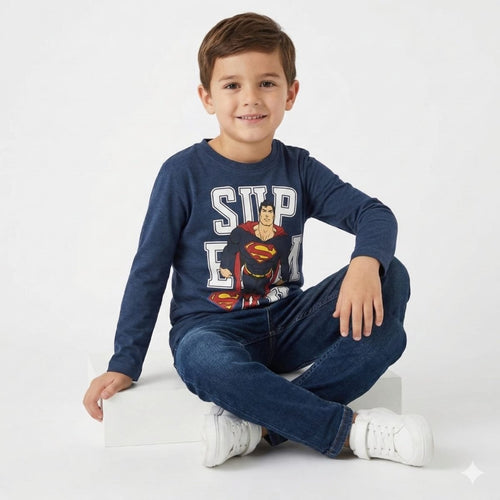 Navy blue Shirt with Superman Graphic (BG-000309) - boy tshirt