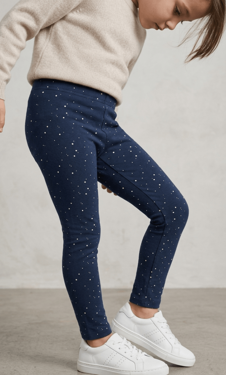 NAVY BLUE TIGHTS WITH WHITE DOTS (BG-000786) - girl tights