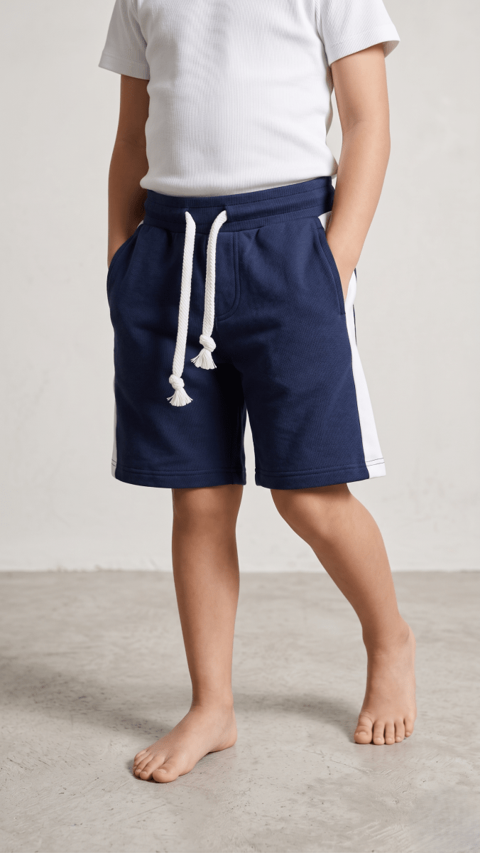 Navy Blue & White Side Stripe Shorts Boys (BG-000685)