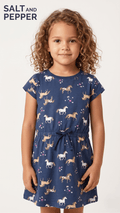 Navy Horse Print Drawstring Waist Frock (BG-000648) - frock