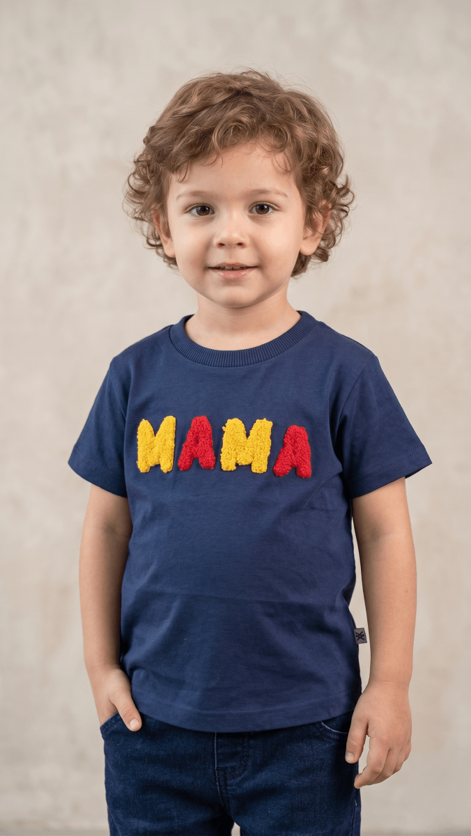 Navy "MAMA" Chenille Letter Boys' Tee (BG-000650) - boy tshirt