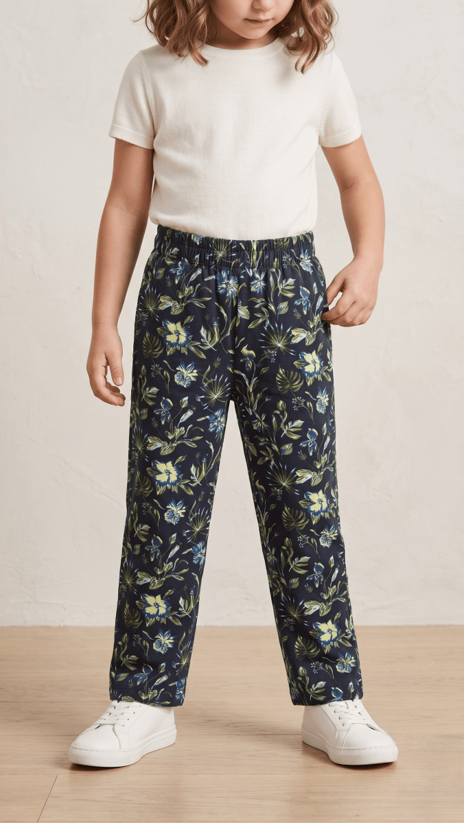 Navy Tropical Floral Girls' Wide-Leg Trouser (BG-000617) - girl trouser