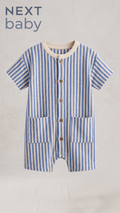 Next Baby Classic Blue & White Vertical Striped Pocket Romper (BG-000583)