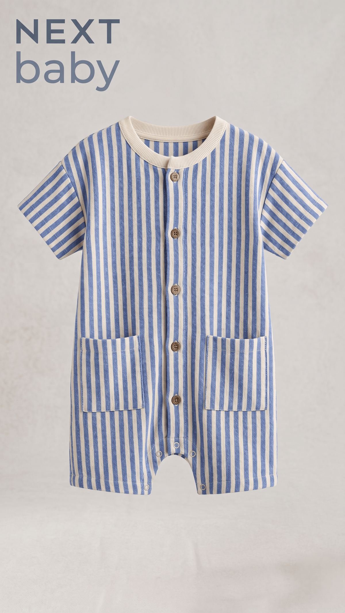 Next Baby Classic Blue & White Vertical Striped Pocket Romper (BG-000583)