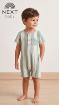 Next Baby Elegant Mint & Cream Vertical Stripe Romper (BG-000582) - romper