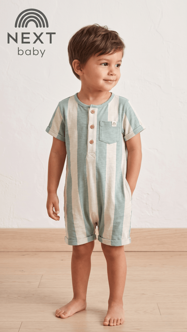 Next Baby Elegant Mint & Cream Vertical Stripe Romper (BG-000582) - romper