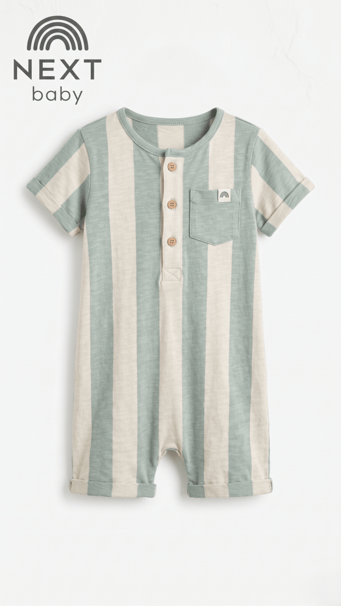 Next Baby Elegant Mint & Cream Vertical Stripe Romper (BG-000582) - romper
