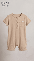 Next Baby Elegant Taupe Ribbed Short-Sleeve Romper (BG-000579) - romper