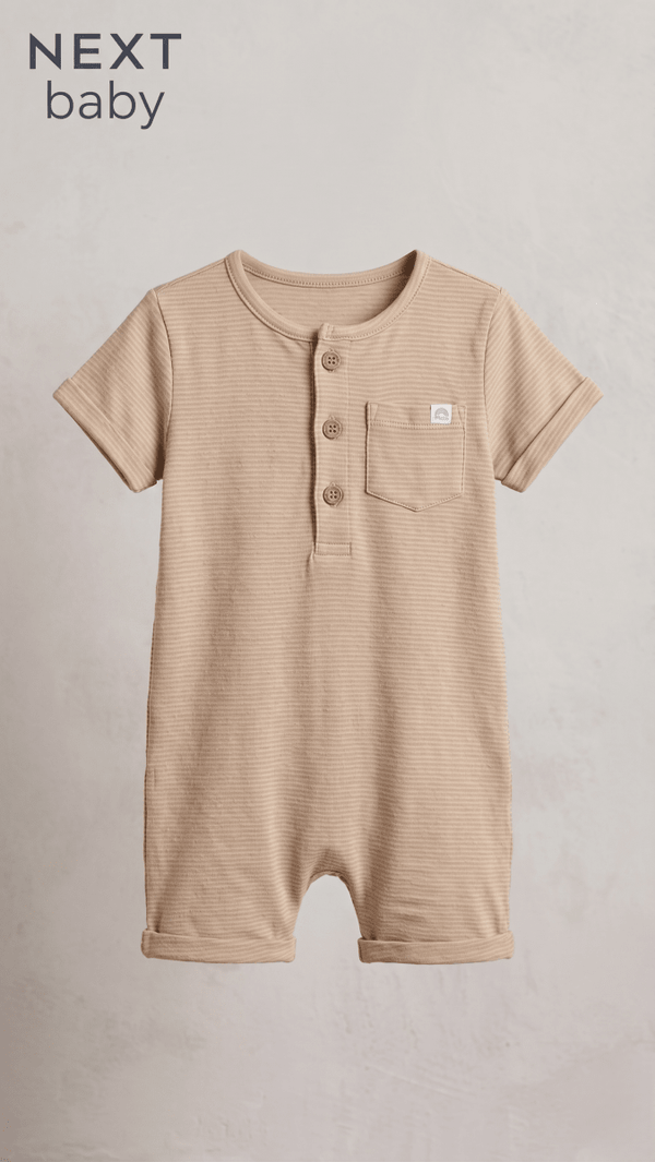 Next Baby Elegant Taupe Ribbed Short-Sleeve Romper (BG-000579) - romper