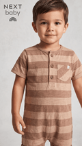 Next Baby Minimalist Earth-Tone Striped Henley Romper (BG-000580)