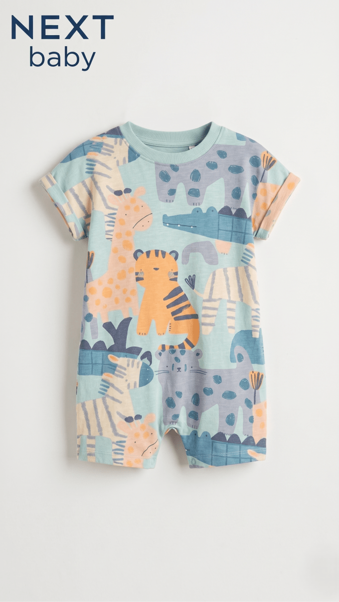 Next Baby Mint Green Safari Animal Print Romper (BG-000587) - romper