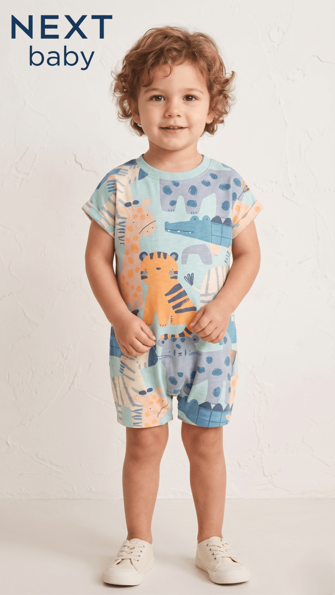 Next Baby Mint Green Safari Animal Print Romper (BG-000587) - romper