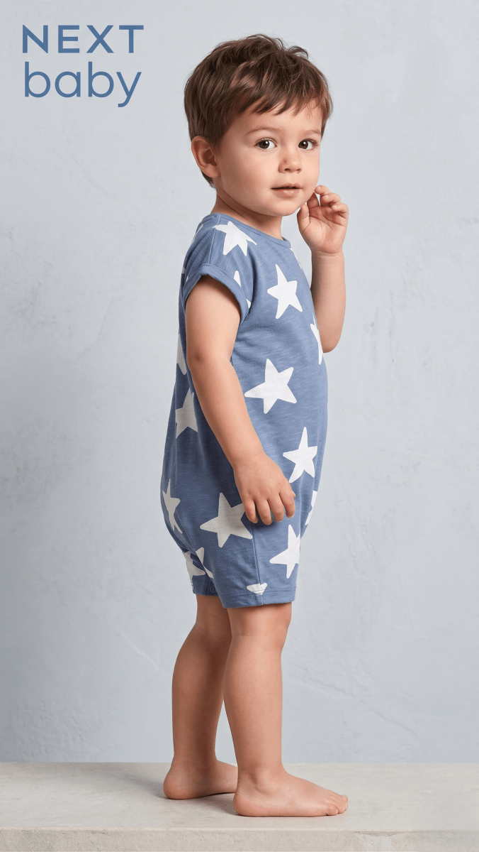 Next Baby Premium Blue Star Print Summer Romper (BG-000585) - romper
