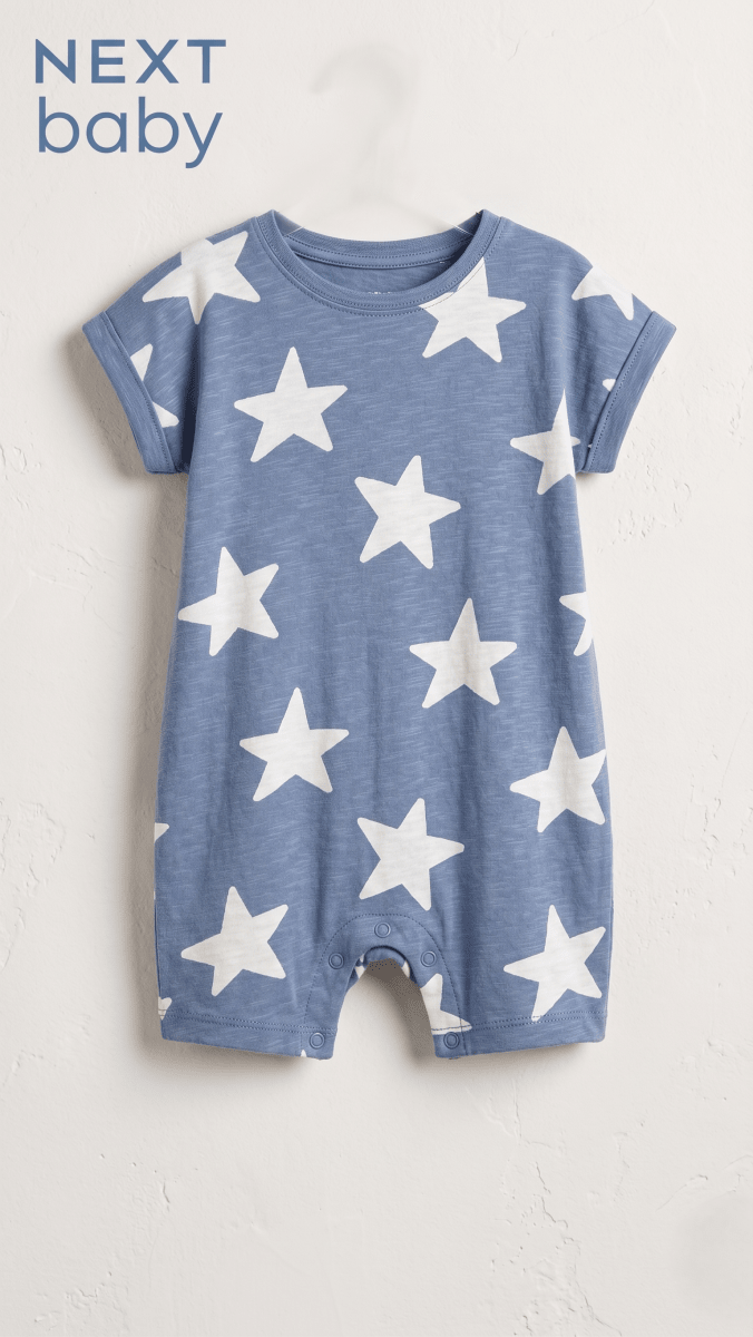 Next Baby Premium Blue Star Print Summer Romper (BG-000585) - romper
