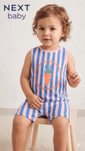 Next Baby Vibrant Pink & Blue Striped Sleeveless Romper (BG-000586) - romper