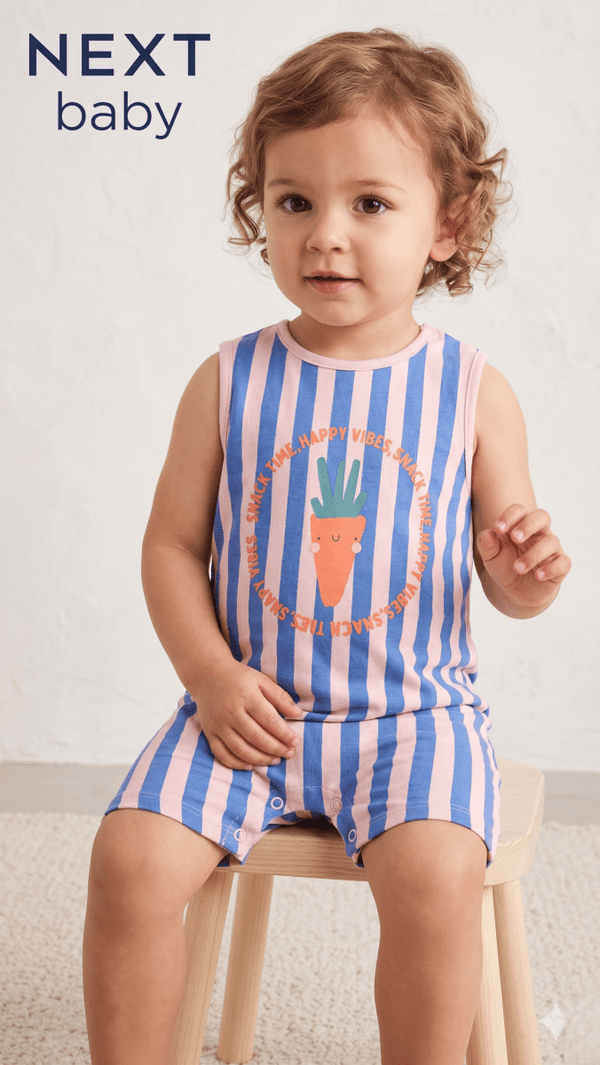 Next Baby Vibrant Pink & Blue Striped Sleeveless Romper (BG-000586) - romper