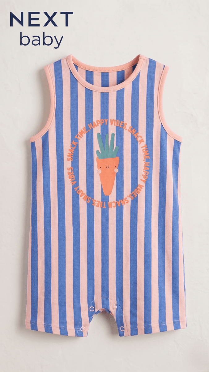 Next Baby Vibrant Pink & Blue Striped Sleeveless Romper (BG-000586) - romper