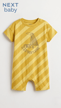 Next Baby Yellow Diagonal Stripe 'Sea You Later' Romper (BG-000584) - romper