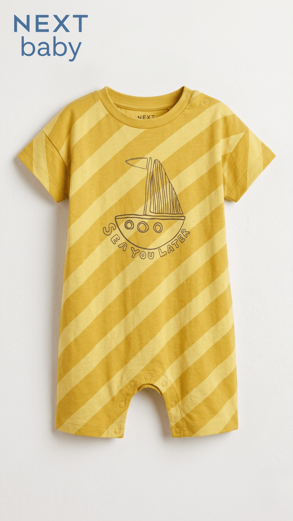 Next Baby Yellow Diagonal Stripe 'Sea You Later' Romper (BG-000584) - romper