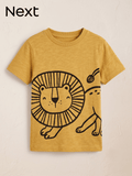 Next Boys' Lion Line Art Graphic T-Shirt - Mustard Yellow (BG-000759) - boy tshirt