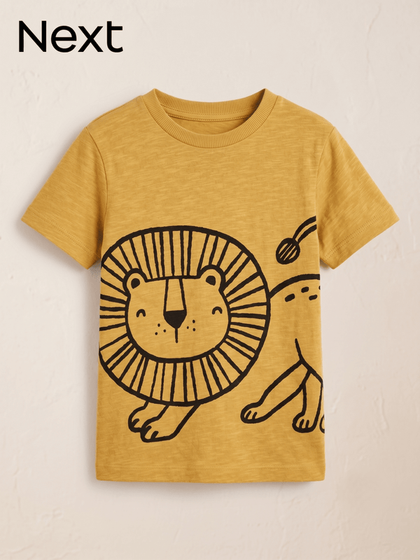 Next Boys' Lion Line Art Graphic T-Shirt - Mustard Yellow (BG-000759) - boy tshirt