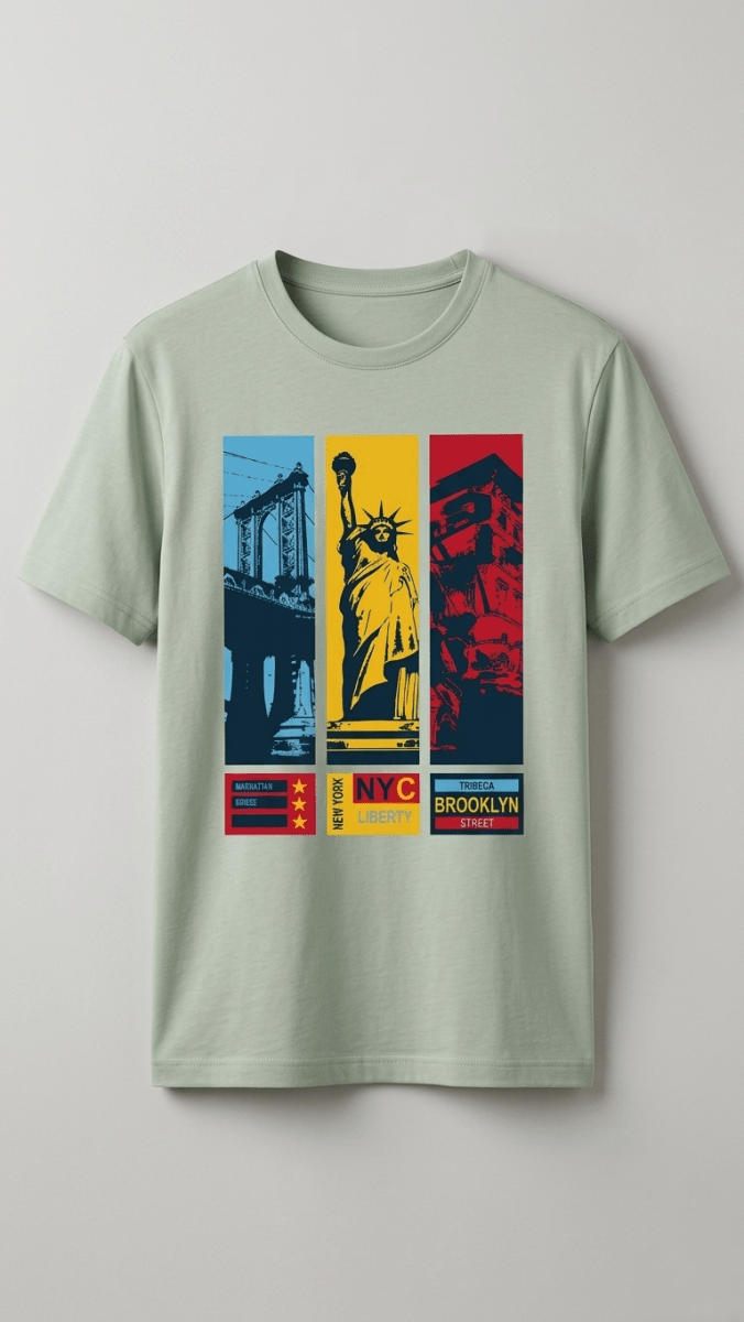 NYC Liberty Triptych Multi-Color Poster Art (BG-000656) - men shirts