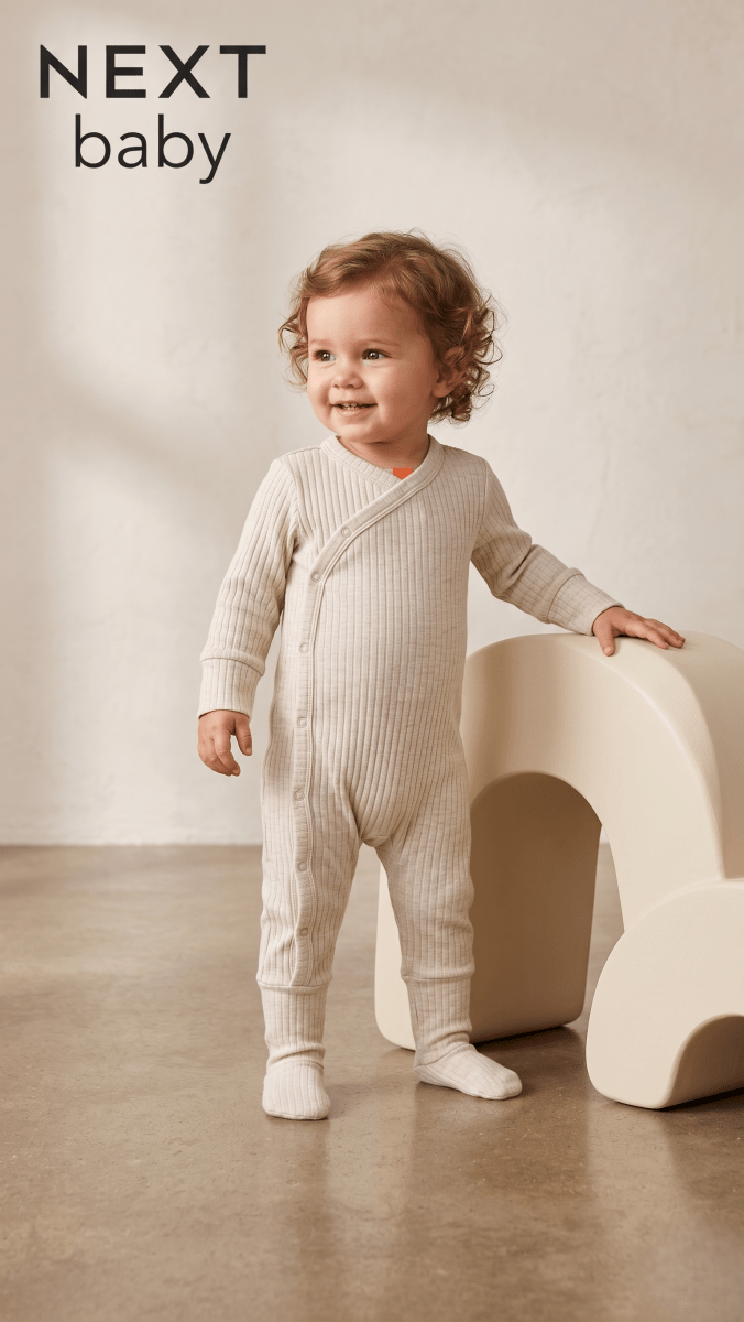 Oatmeal Ribbed Wrap Front Sleepsuit (BG-000639) - romper
