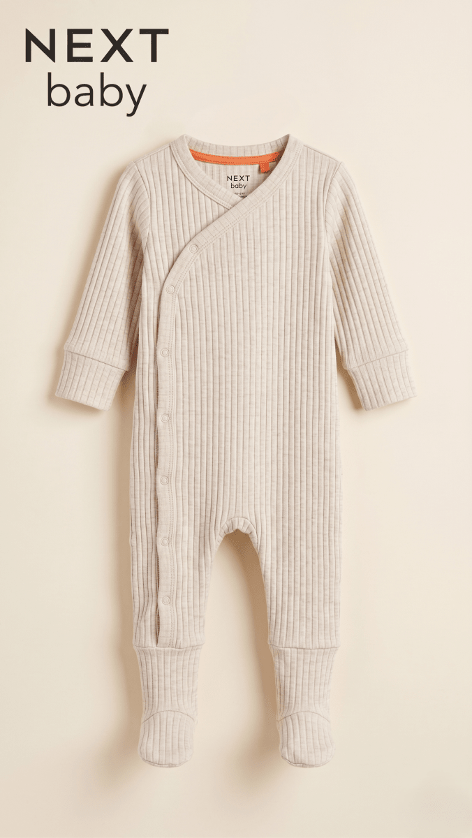 Oatmeal Ribbed Wrap Front Sleepsuit (BG-000639) - romper